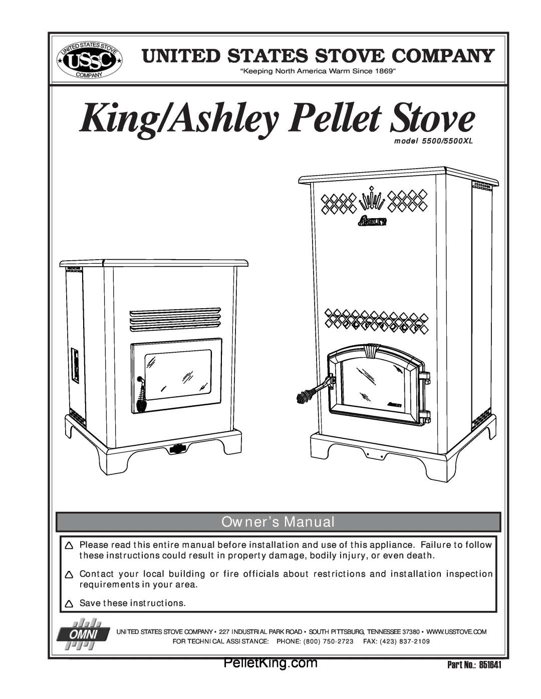 United States Stove 5500/5500XL owner manual King/Ashley Pellet Stove, United States Stove Company 