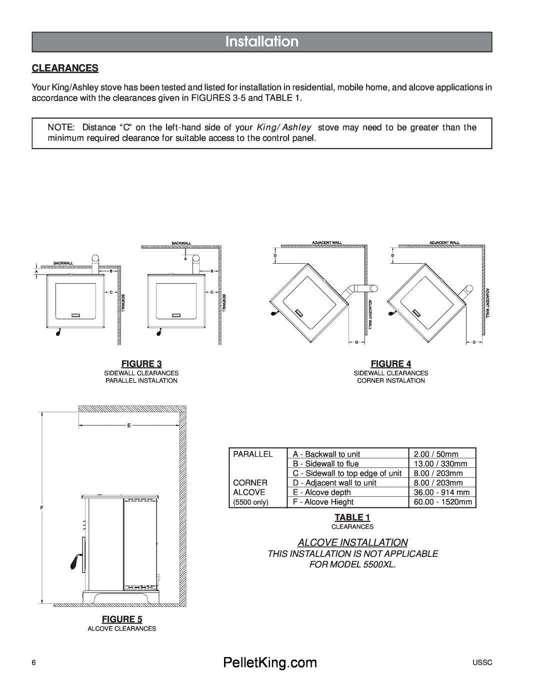 United States Stove 5500/5500XL Clearances, Alcove Installation, This Installation Is Not Applicable, FOR MODEL 5500XL 