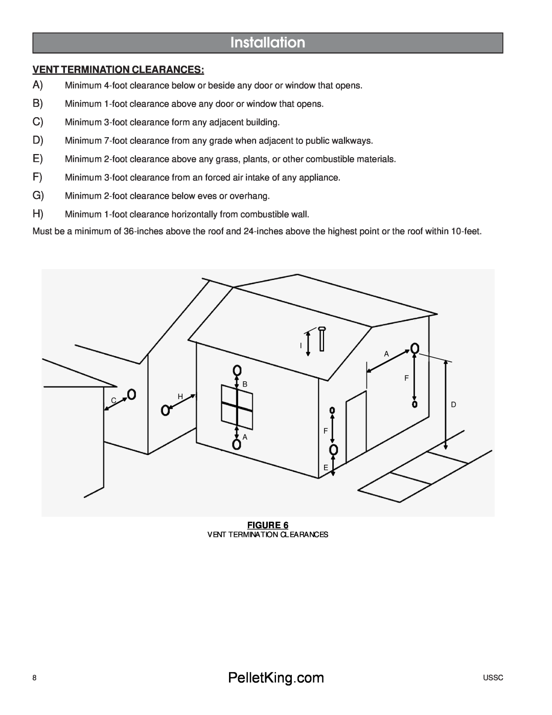 United States Stove 5500/5500XL owner manual Installation, Vent Termination Clearances 