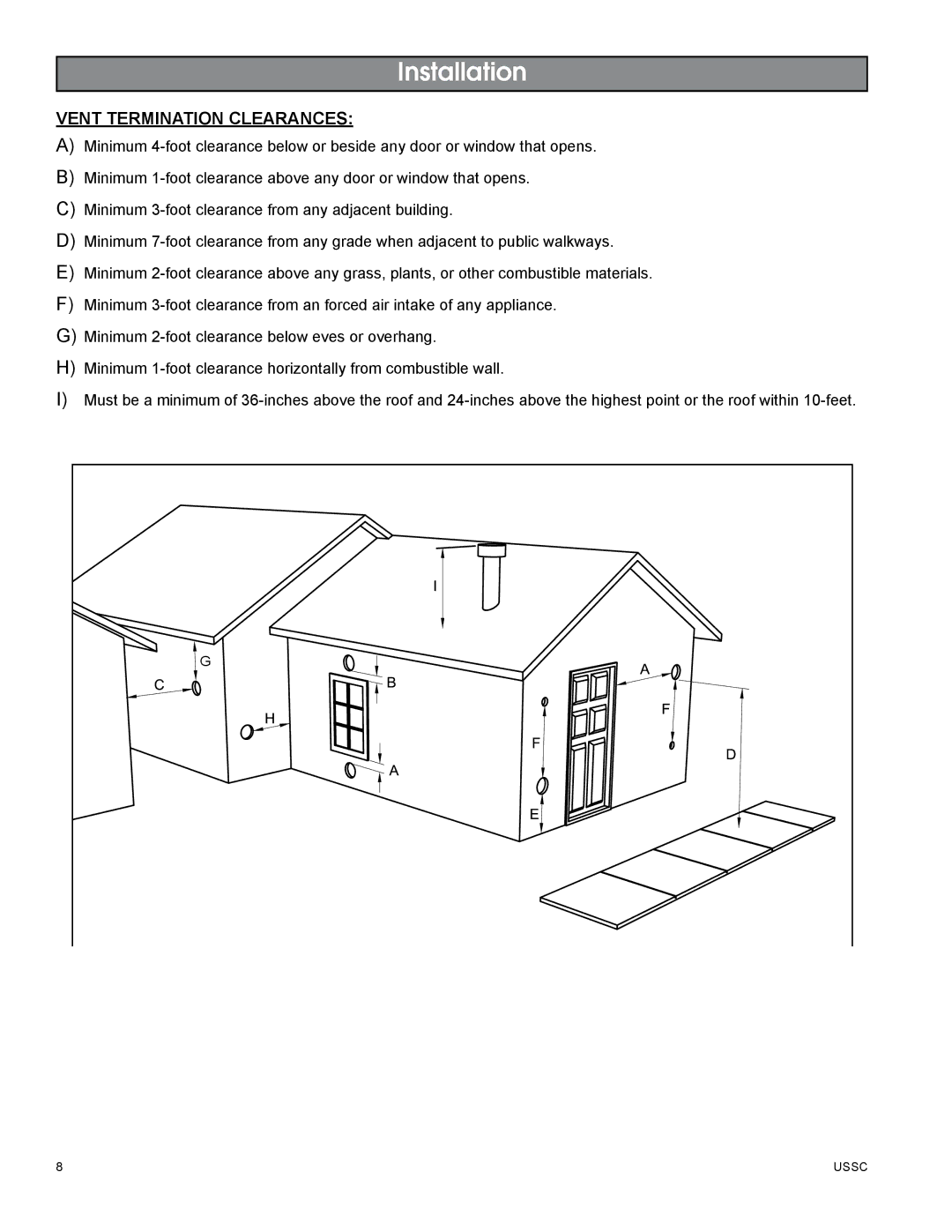 United States Stove 5510 owner manual Vent termination clearances 