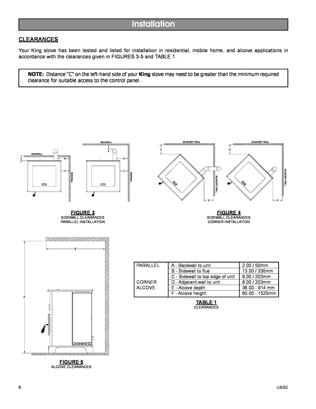 United States Stove 5510 owner manual Installation, Clearances 