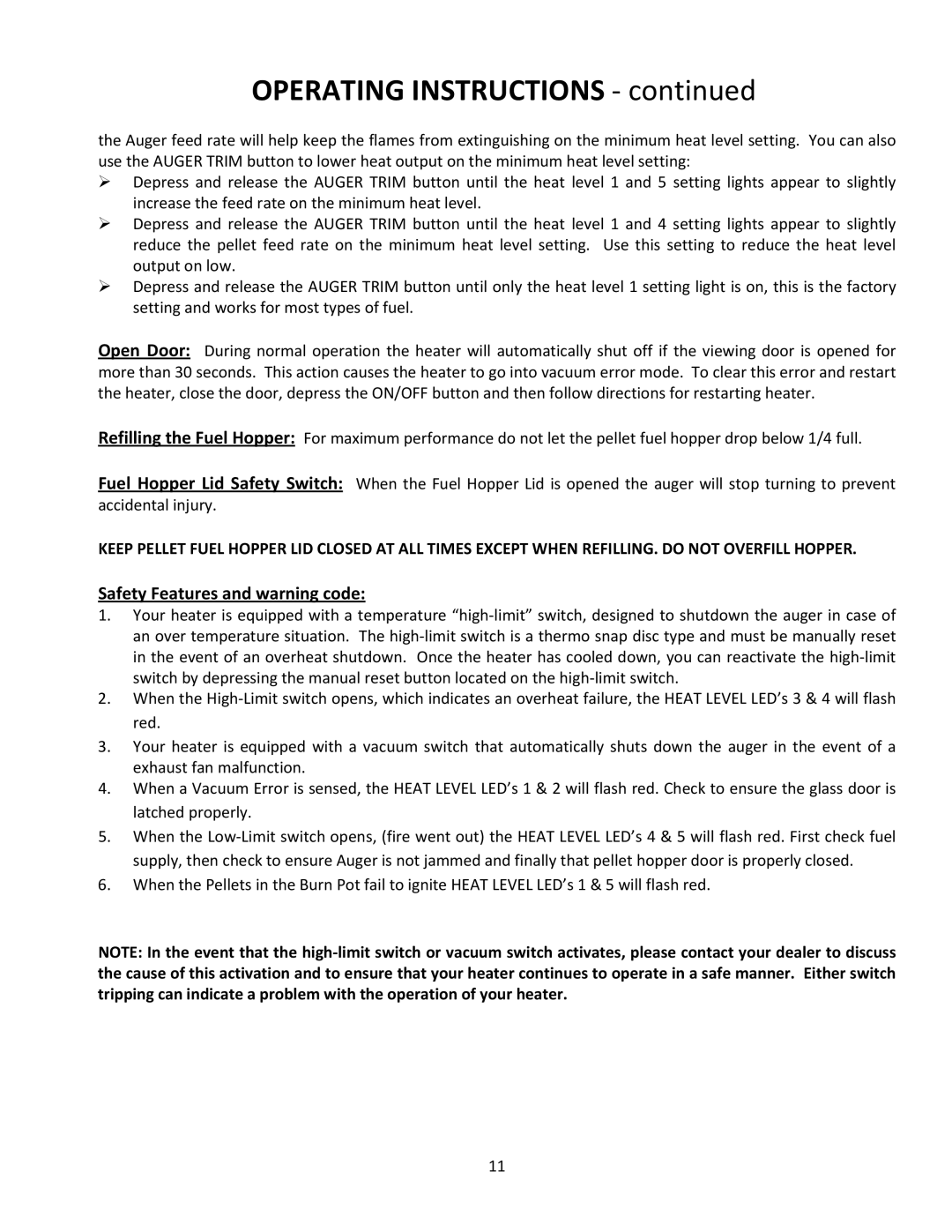 United States Stove 5660(I) manual Safety Features and warning code 