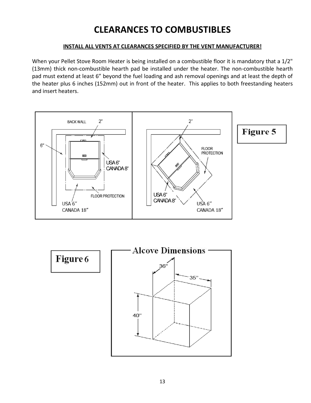 United States Stove 5660(I) manual Clearances to Combustibles 