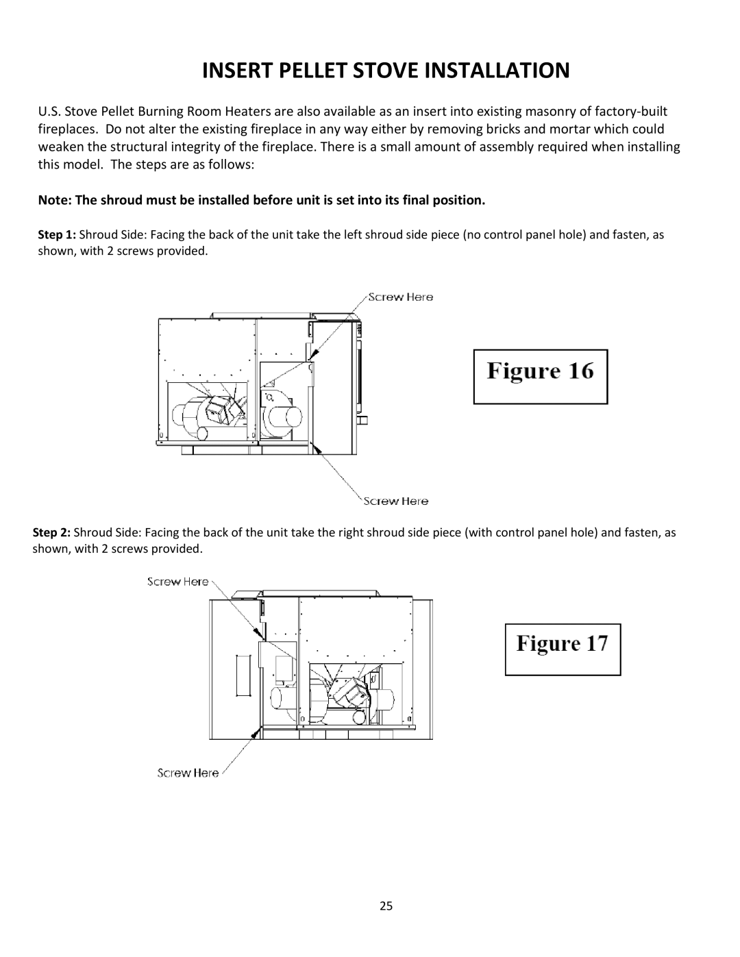 United States Stove 5660(I) manual Insert Pellet Stove Installation 