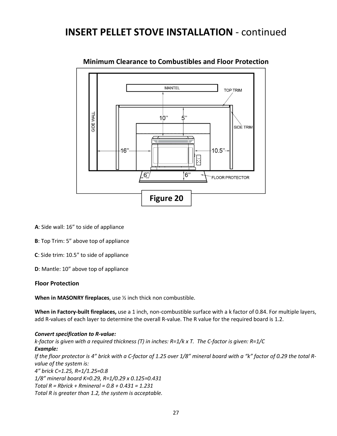 United States Stove 5660(I) manual Minimum Clearance to Combustibles and Floor Protection 