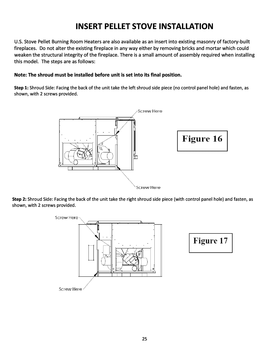 United States Stove 5660(I) manual Insert Pellet Stove Installation 