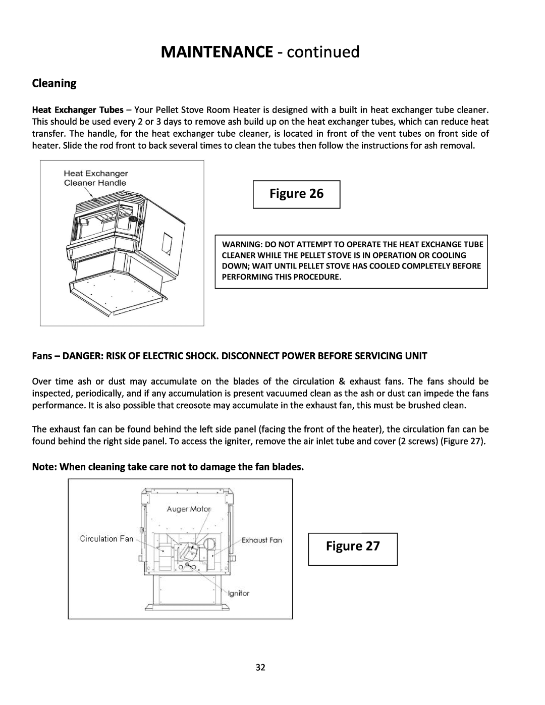 United States Stove 5660(I) manual Cleaning, MAINTENANCE ‐ continued 