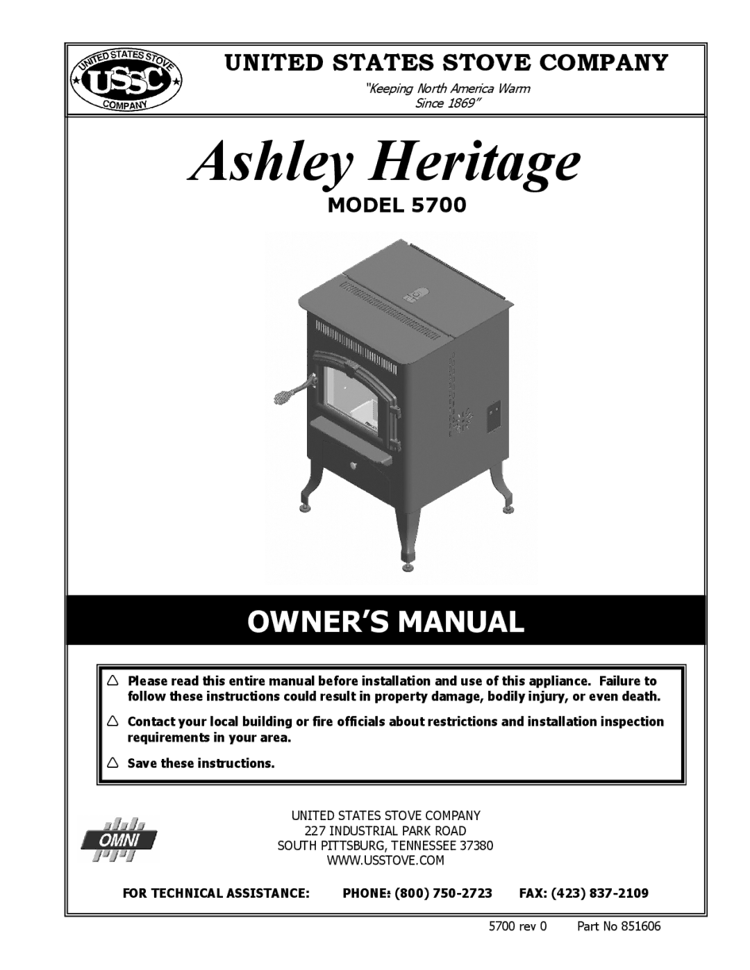 United States Stove owner manual 5700 rev 