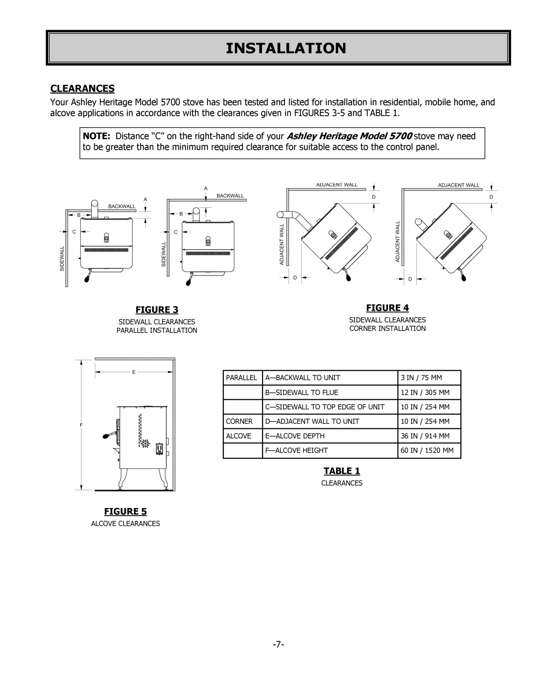 United States Stove 5700 owner manual Clearances 