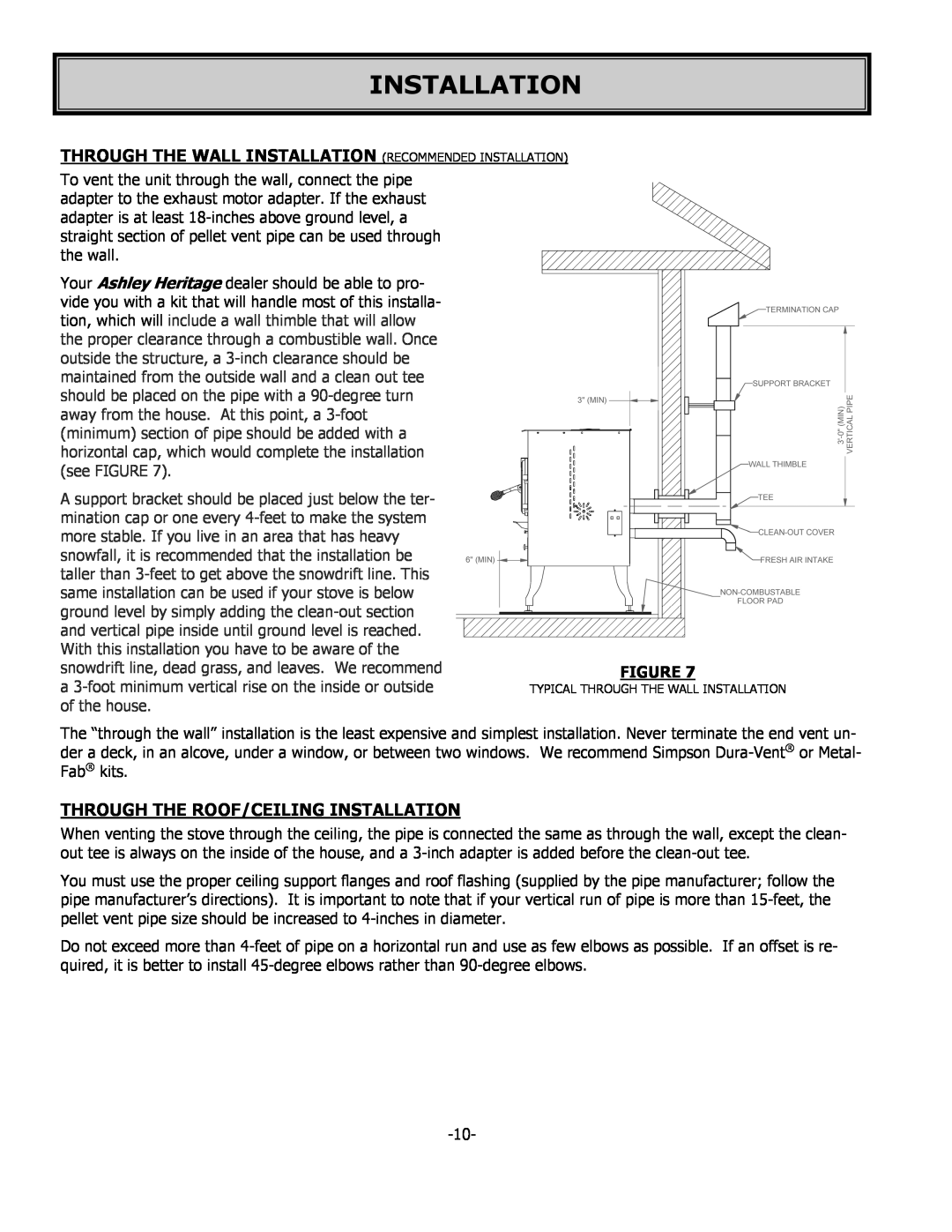 United States Stove 5700 owner manual Through The Roof/Ceiling Installation 