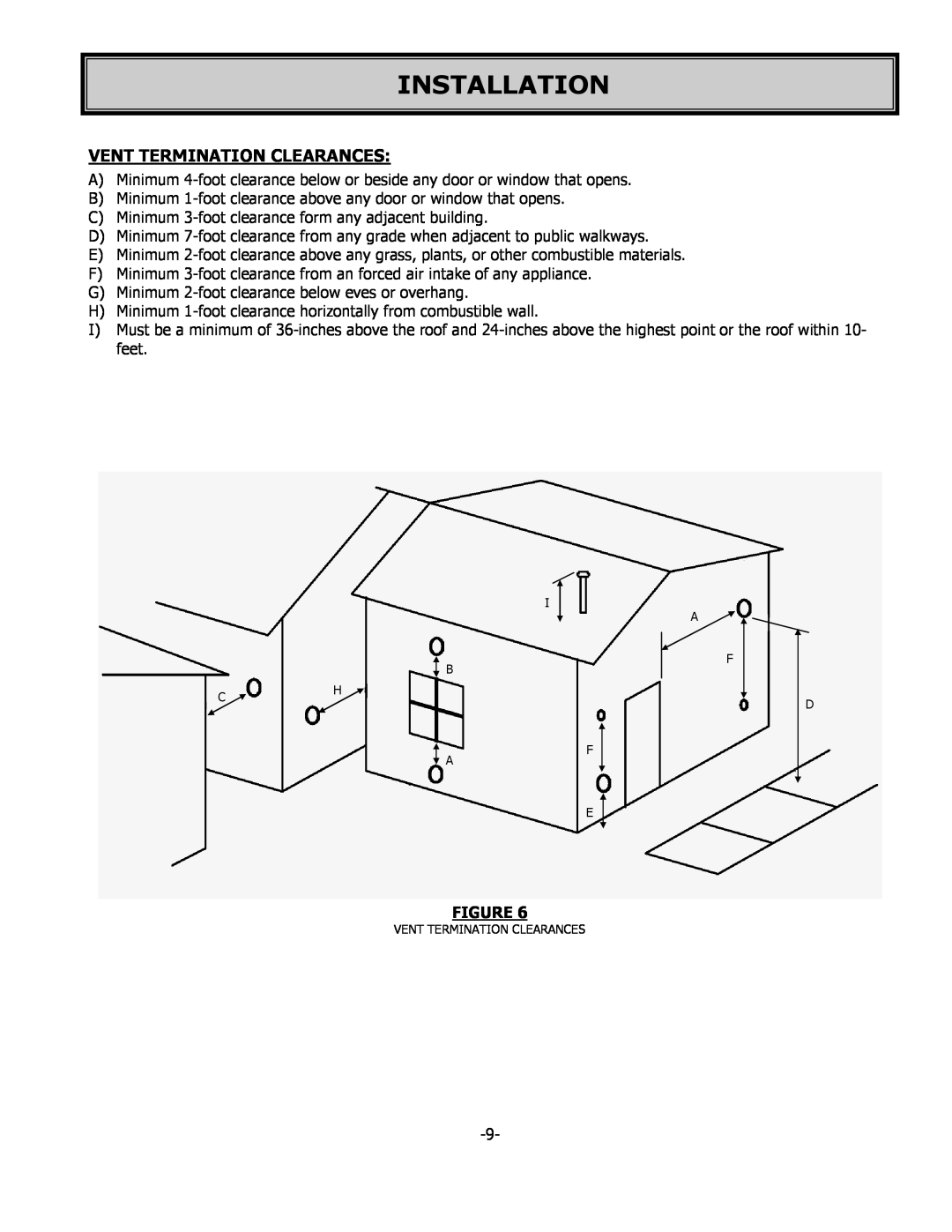 United States Stove 5700 owner manual Vent Termination Clearances, Installation 