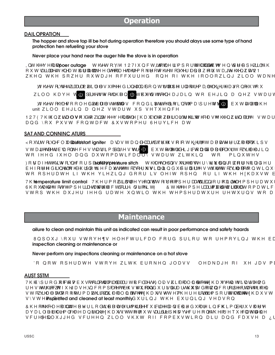 United States Stove 58242 owner manual Maintenance, Daily Operation, Safety and Convenience Features, Exhaust System 