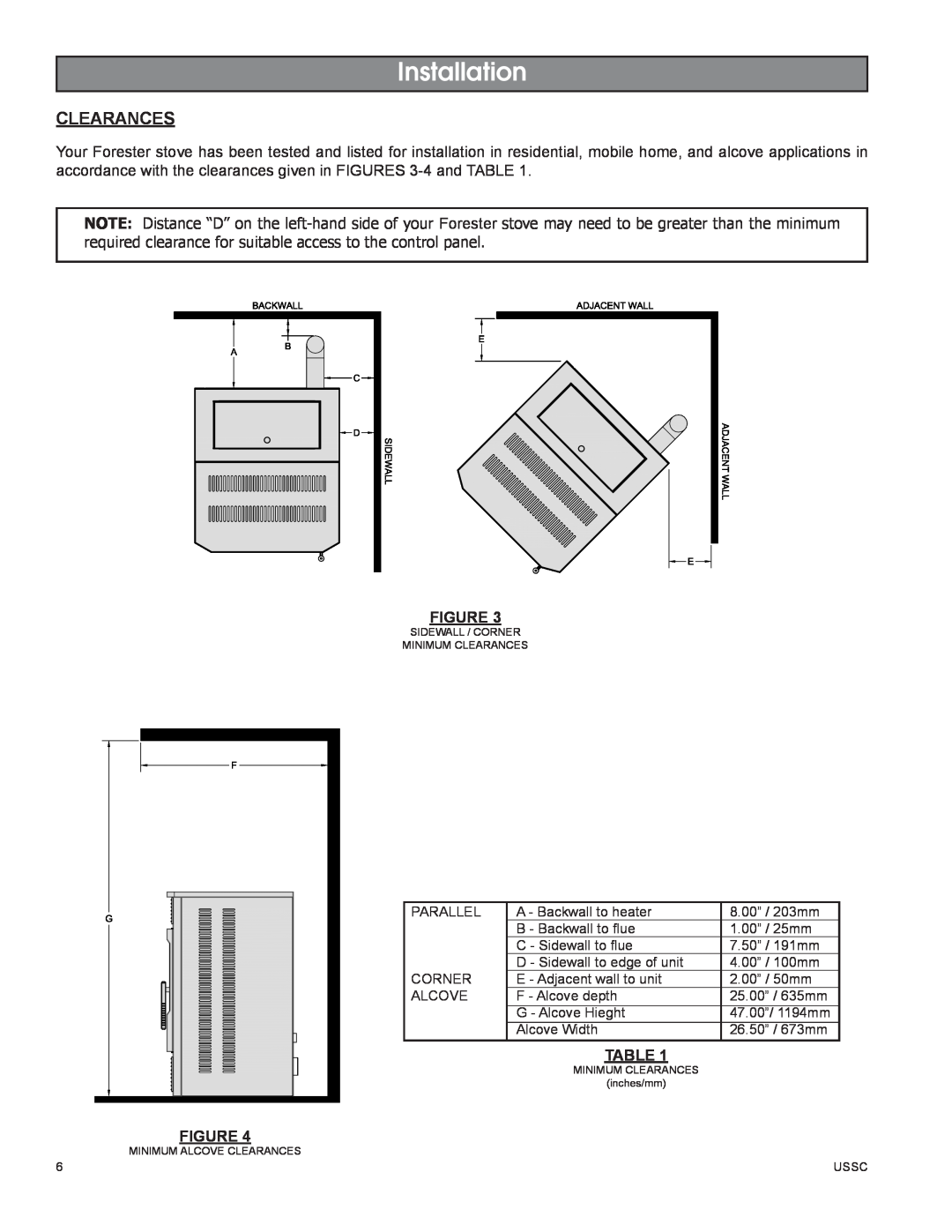 United States Stove 58242 owner manual Installation, Clearances 