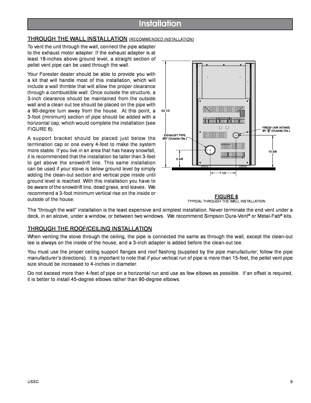 United States Stove 58242 owner manual Through The Roof/Ceiling Installation 