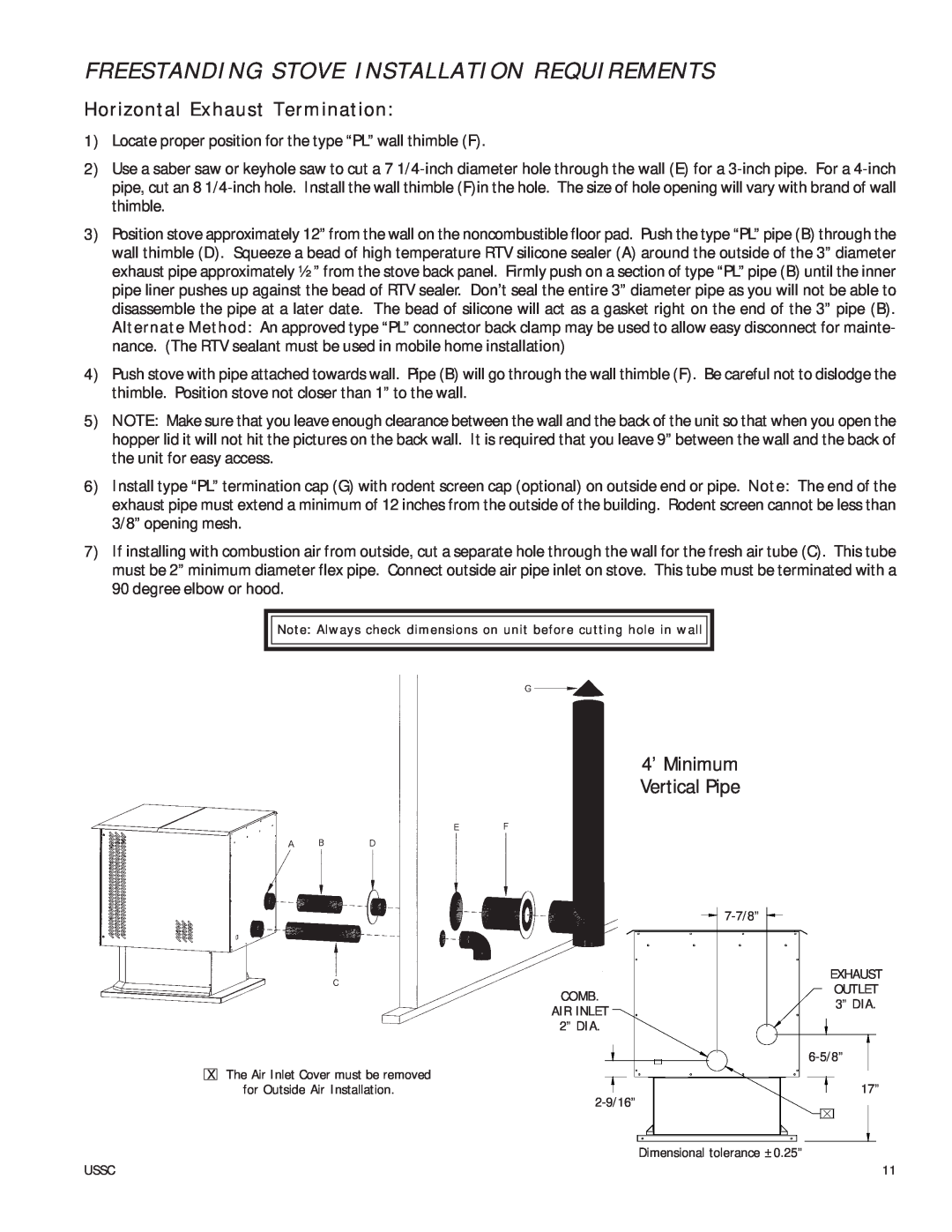 United States Stove 6035 owner manual Freestanding Stove Installation Requirements, Horizontal Exhaust Termination 