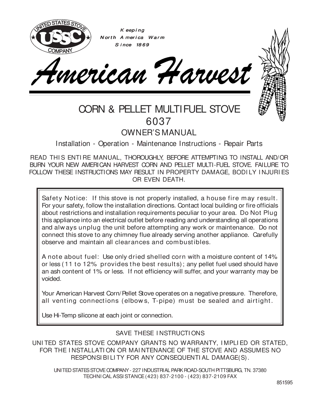 United States Stove 6037 owner manual 