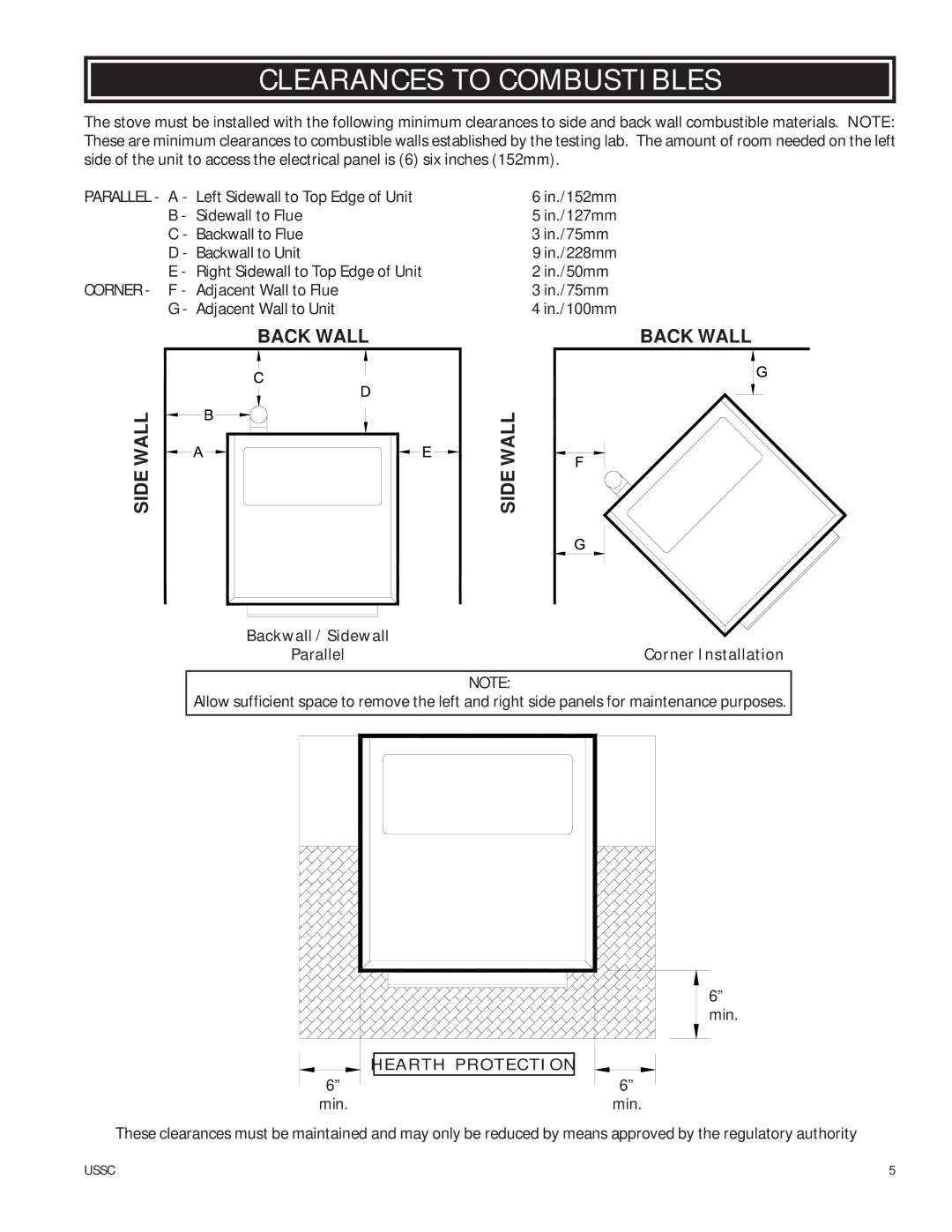United States Stove 6037 owner manual Clearances to Combustibles, Parallel a 