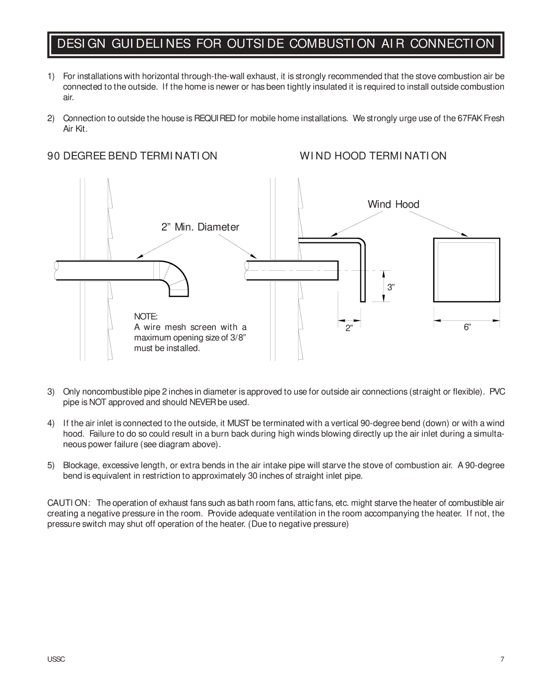 United States Stove 6037 owner manual Design Guidelines for Outside Combustion AIR Connection 