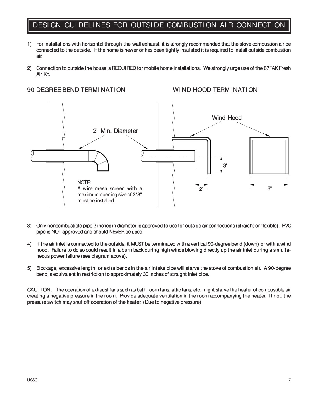 United States Stove 6037 owner manual Design Guidelines For Outside Combustion Air Connection, Degree Bend Termination 