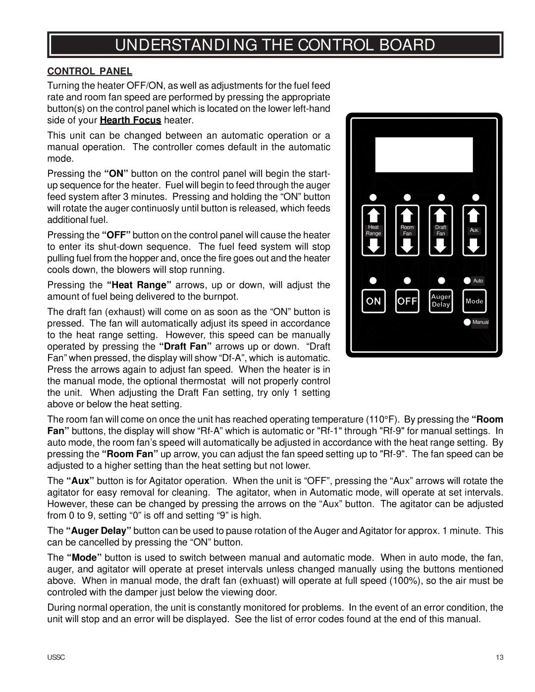 United States Stove 6039HF owner manual Understanding the Control Board, Control Panel 