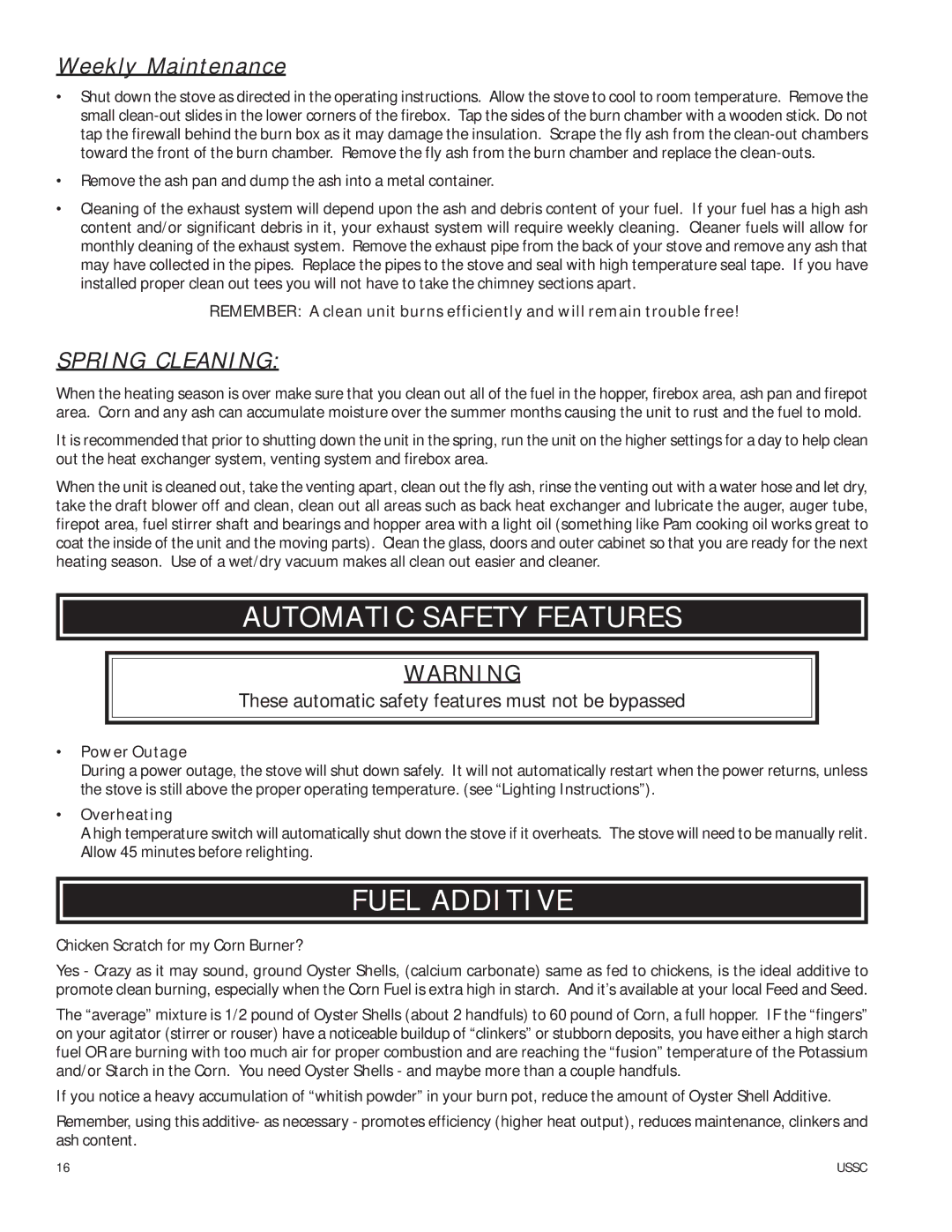 United States Stove 6039HF owner manual Automatic Safety Features, Fuel Additive 