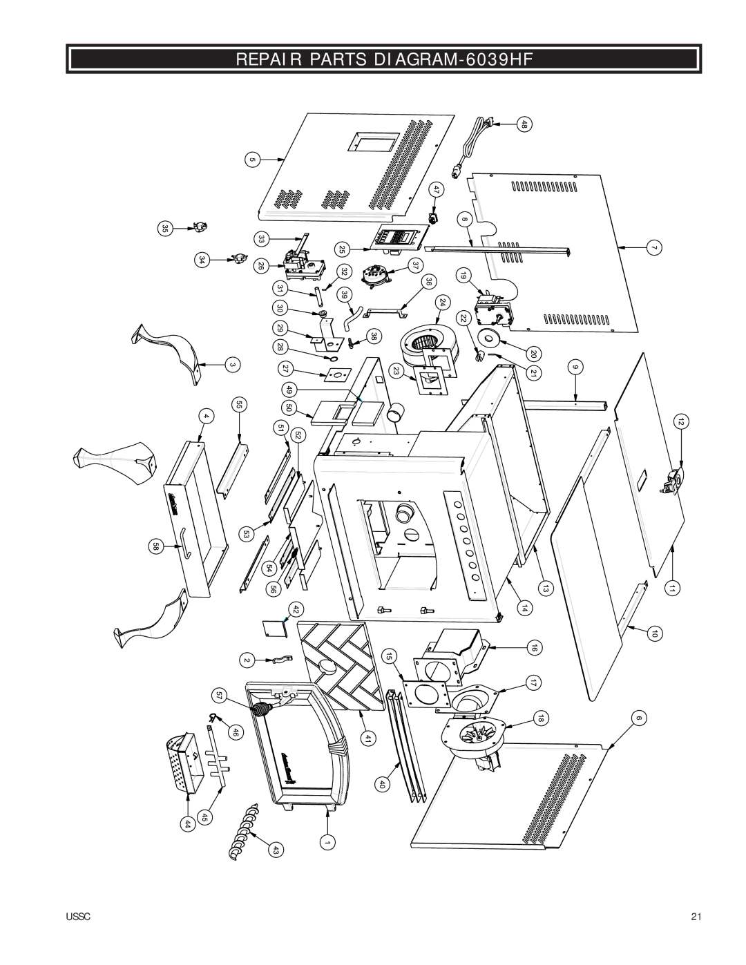 United States Stove owner manual Repair Parts DIAGRAM-6039HF 