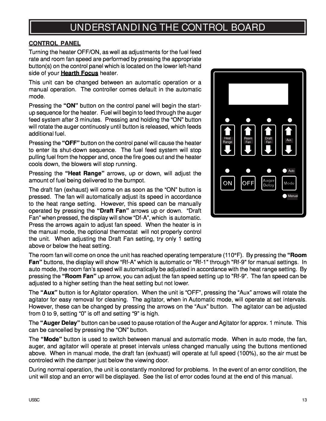 United States Stove 6039HF owner manual Understanding The Control Board, Control Panel 