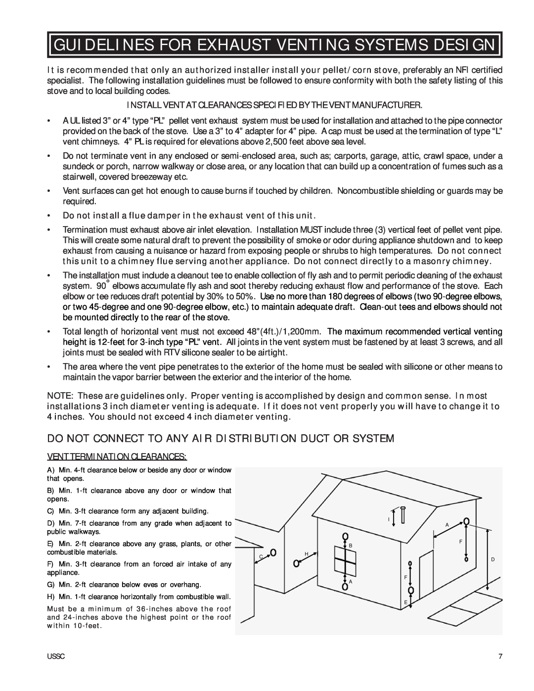 United States Stove 6039HF owner manual Guidelines For Exhaust Venting Systems Design, Ventterminationclearances 