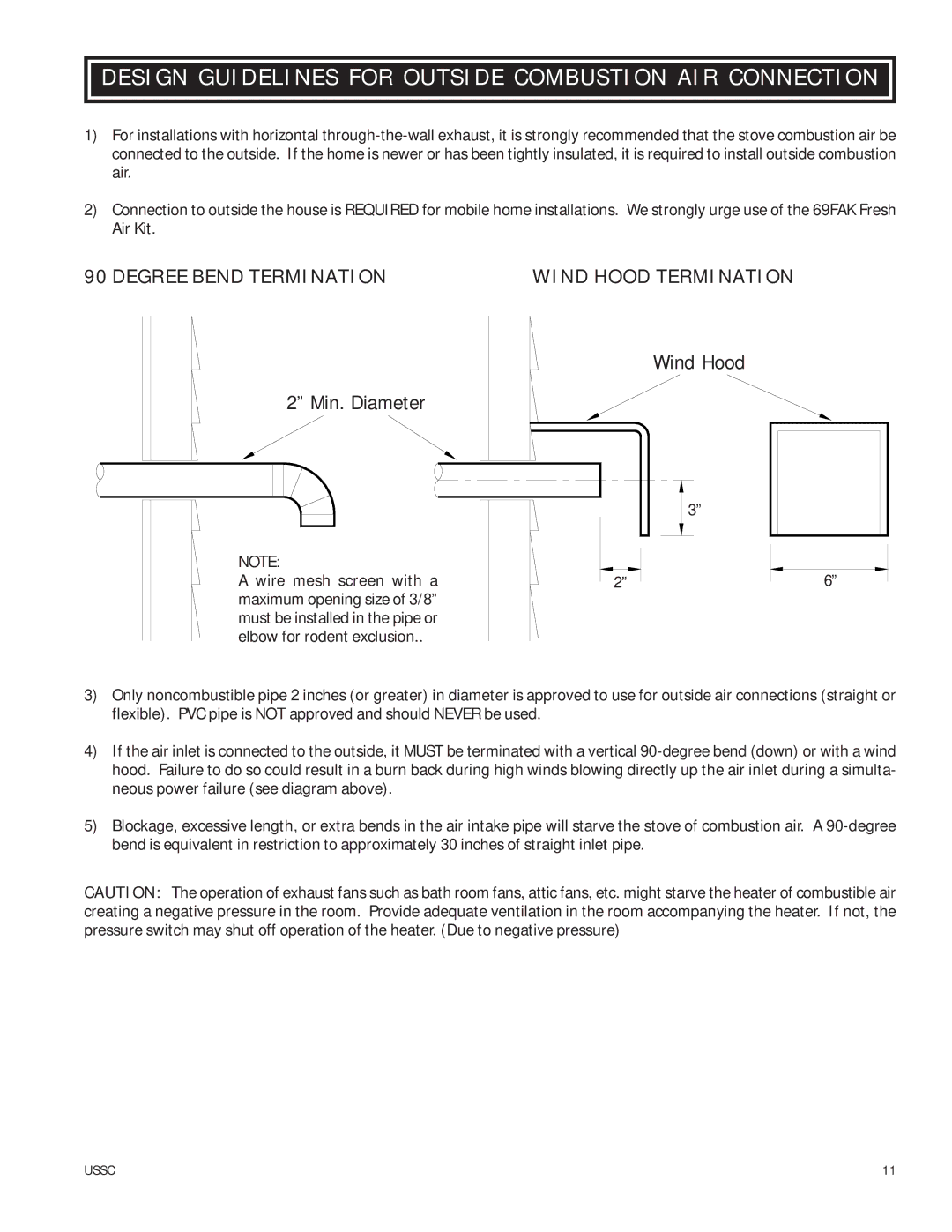 United States Stove 6039I owner manual Design Guidelines for Outside Combustion AIR Connection 