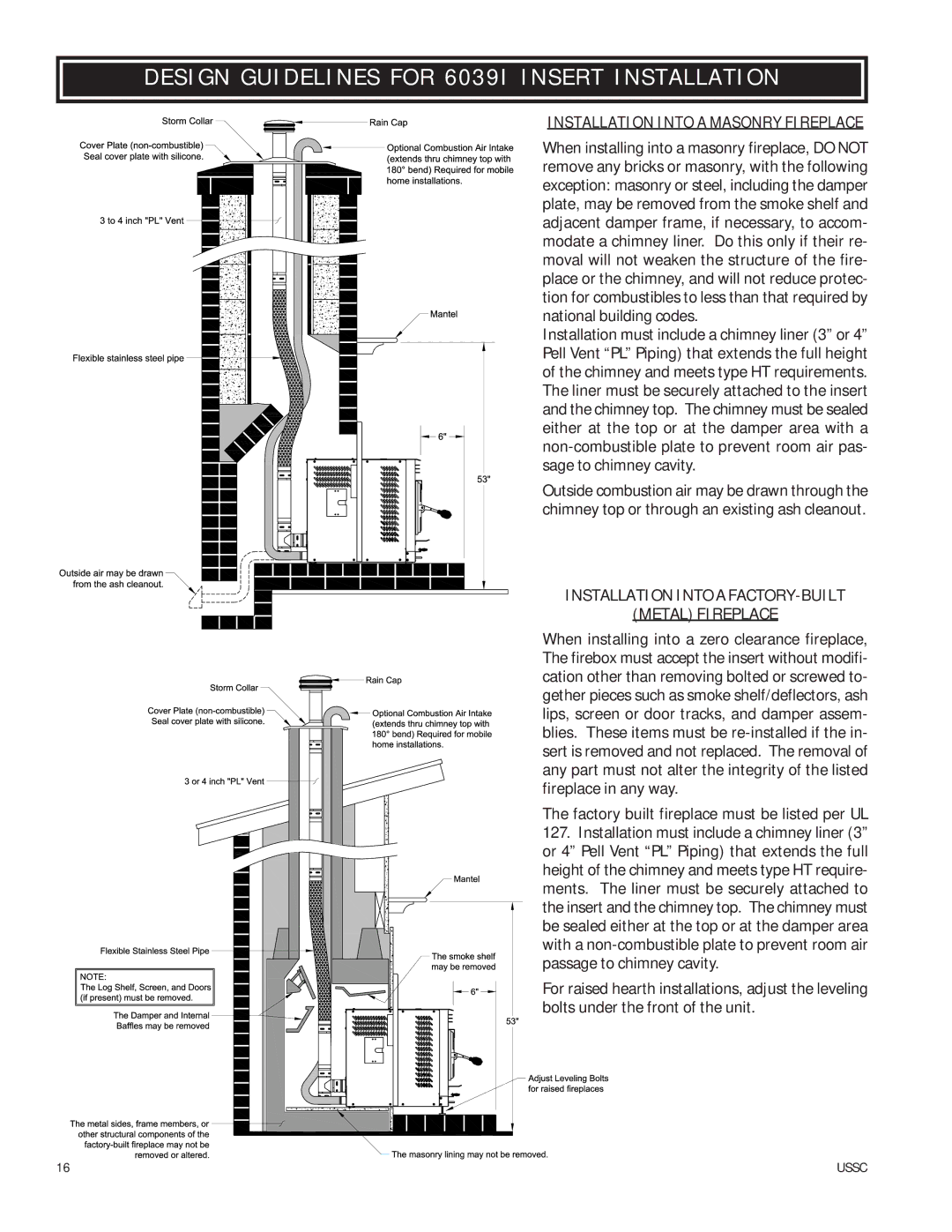 United States Stove 6039I Installation Into a Masonry Fireplace, INSTALLATIONINTOAFACTORY-BUILT Metal Fireplace 