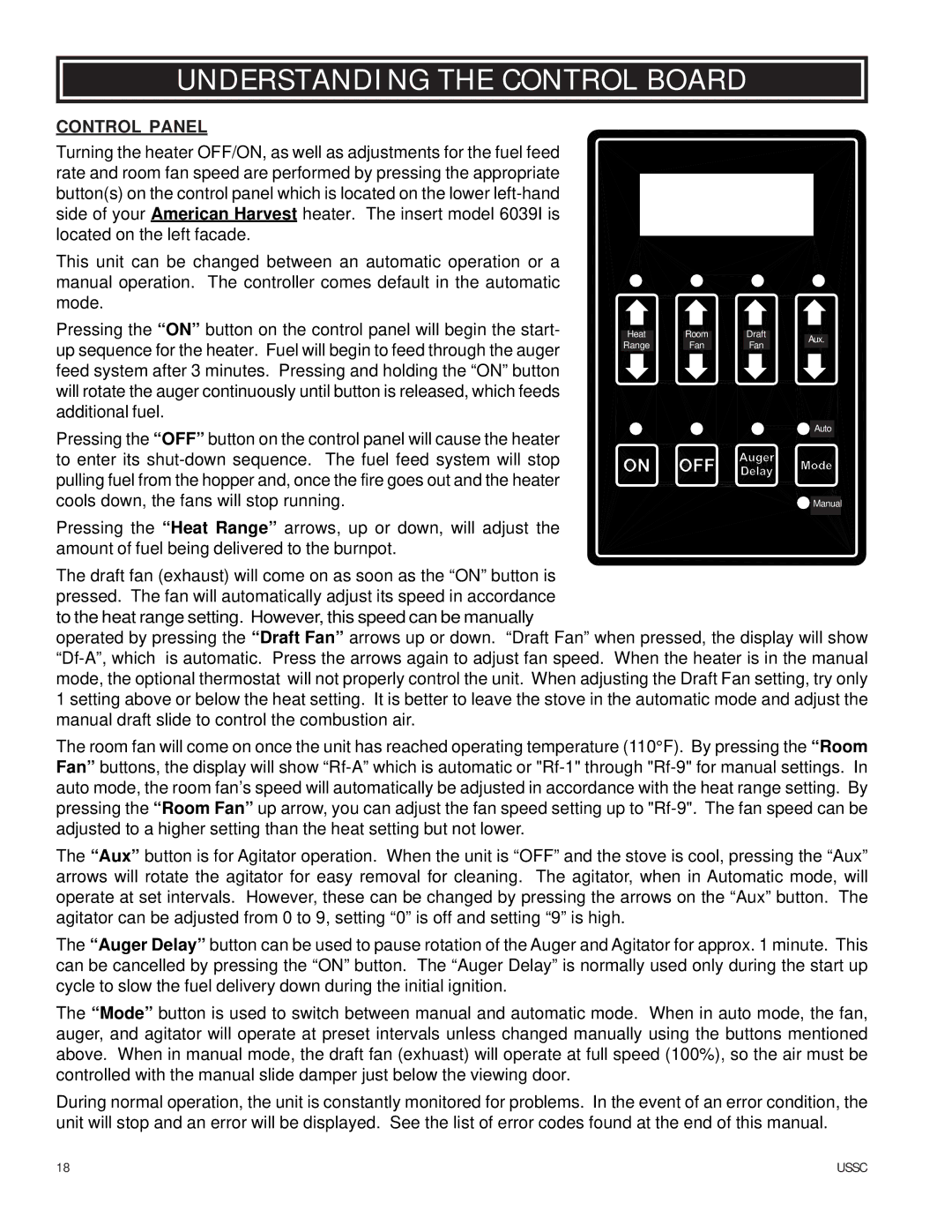 United States Stove 6039I owner manual Understanding the Control Board, Control Panel 