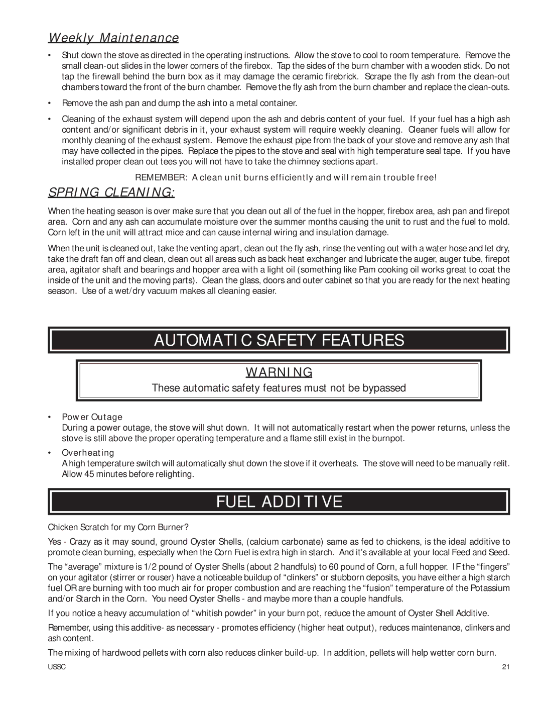 United States Stove 6039I owner manual Automatic Safety Features, Fuel Additive 