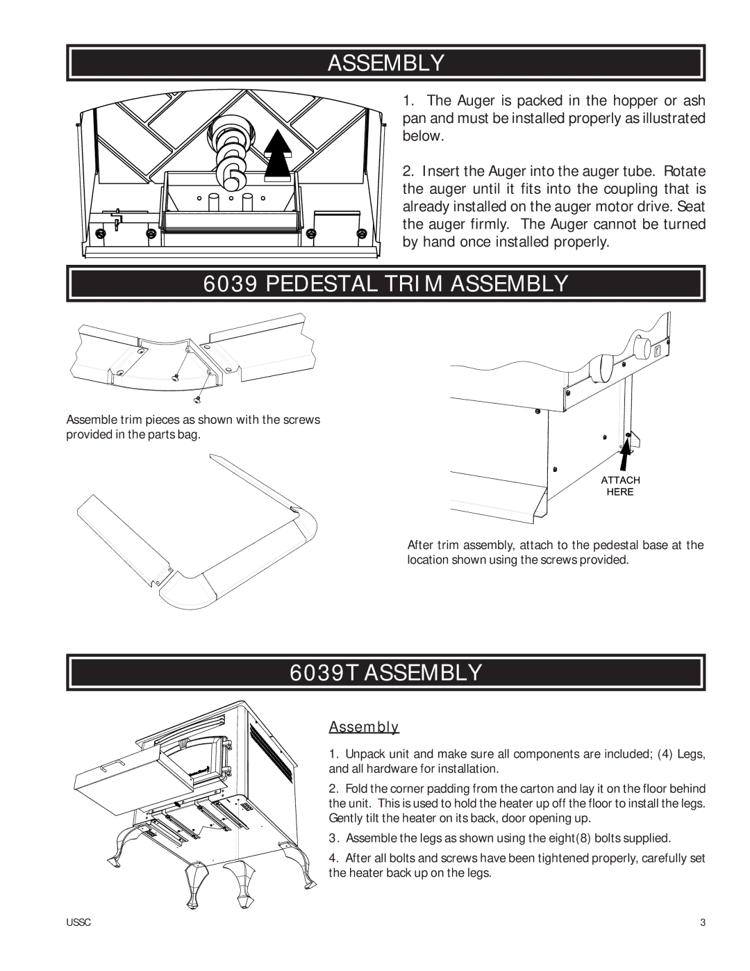 United States Stove 6039I owner manual Pedestal Trim Assembly, 6039T Assembly 