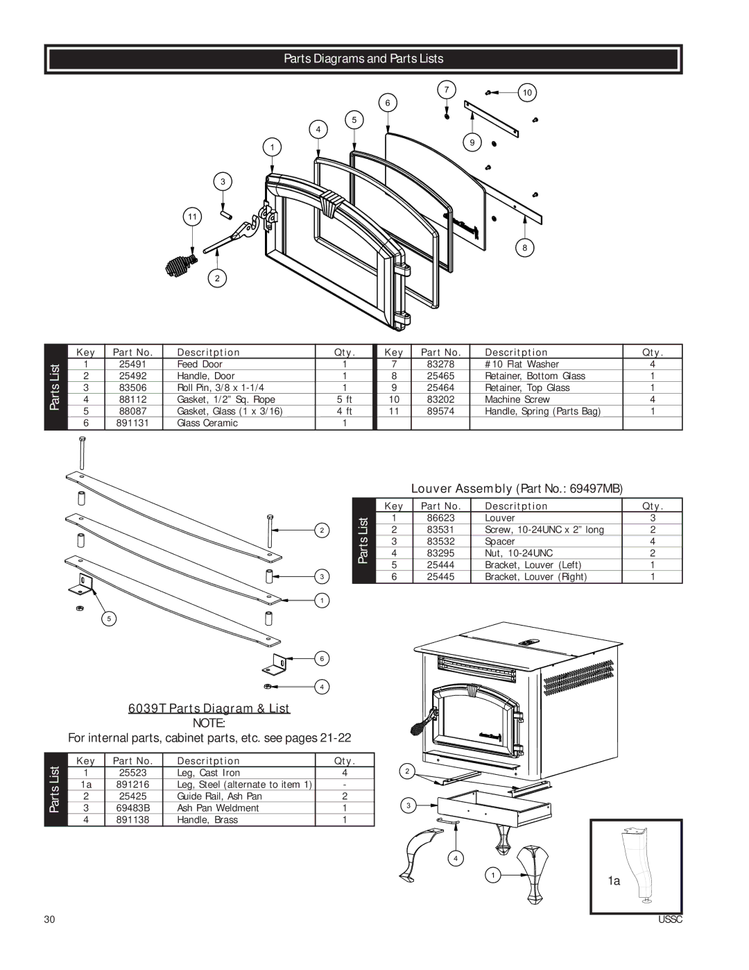 United States Stove 6039I owner manual 6039T Parts Diagram & List 