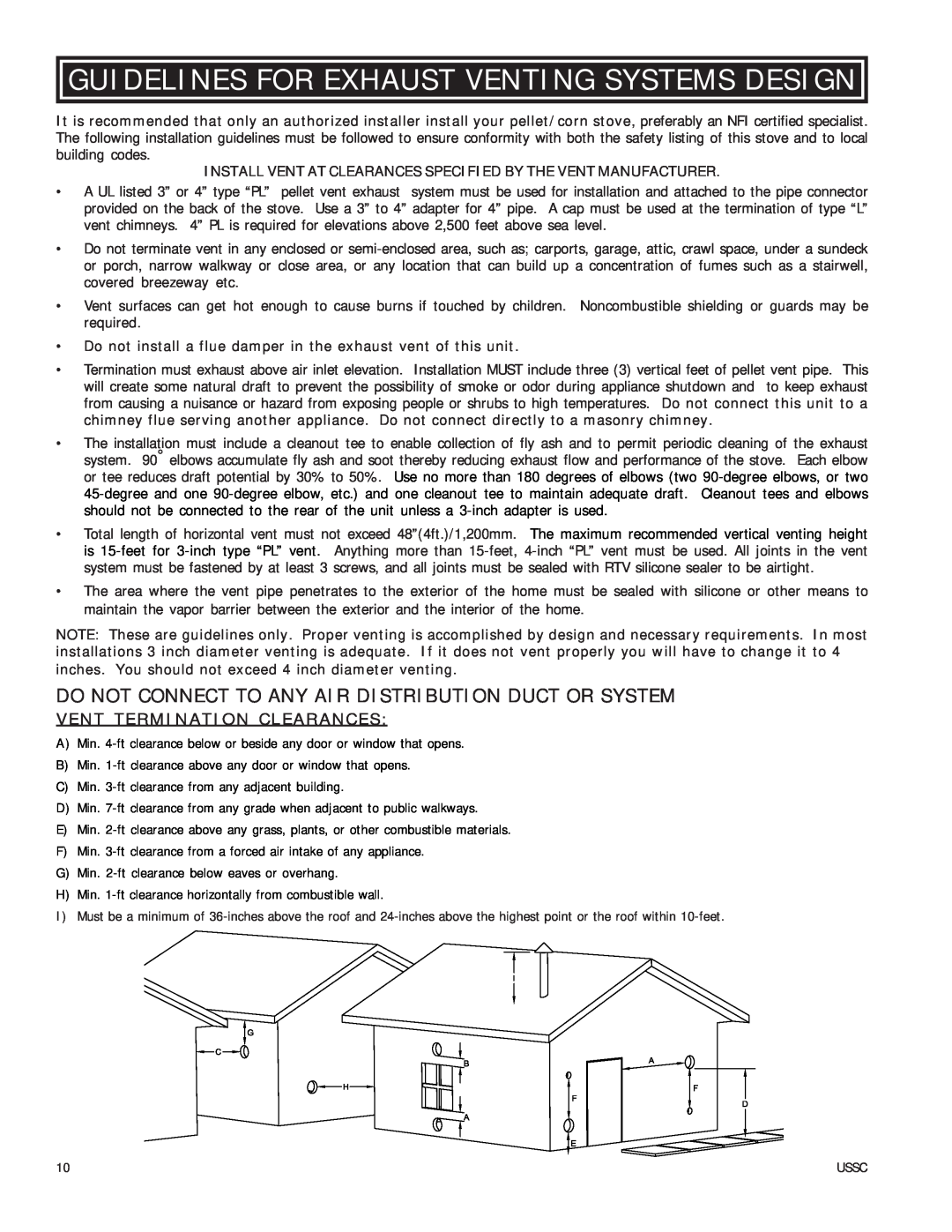 United States Stove 6039I owner manual Guidelines For Exhaust Venting Systems Design, Vent Termination Clearances 