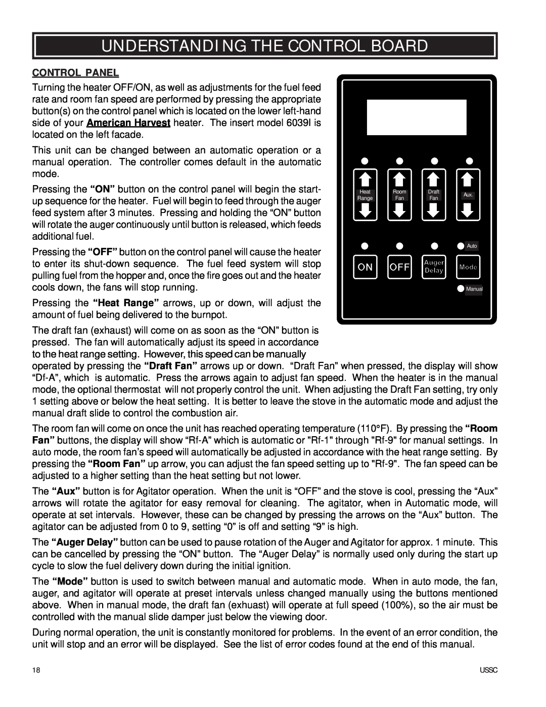 United States Stove 6039I owner manual Understanding The Control Board, Control Panel 
