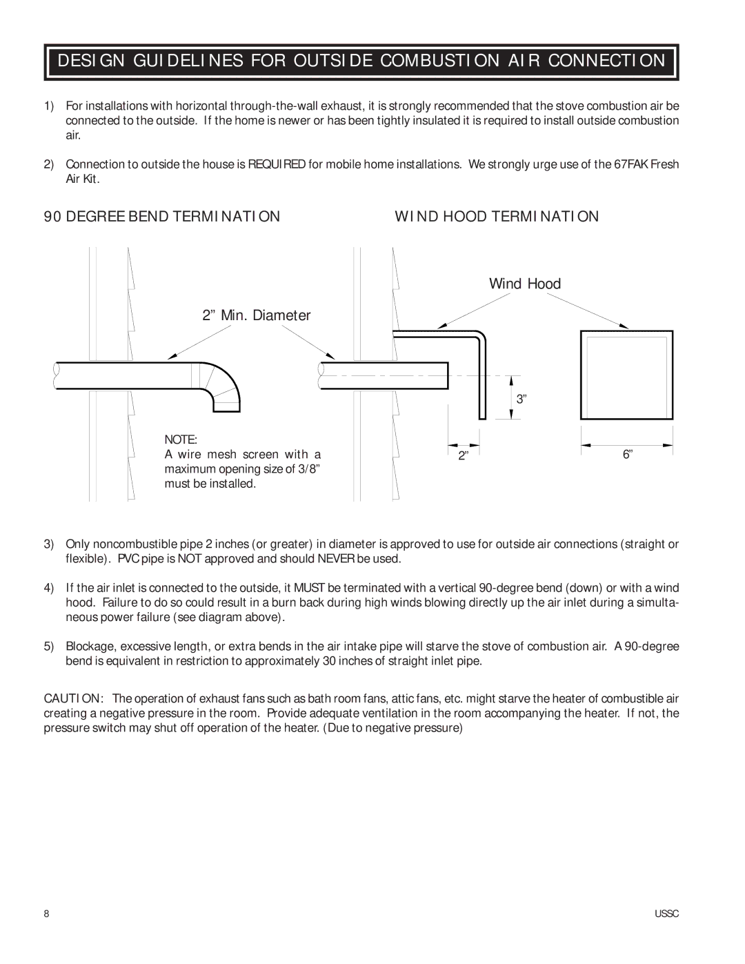 United States Stove 6039T owner manual Design Guidelines for Outside Combustion AIR Connection 