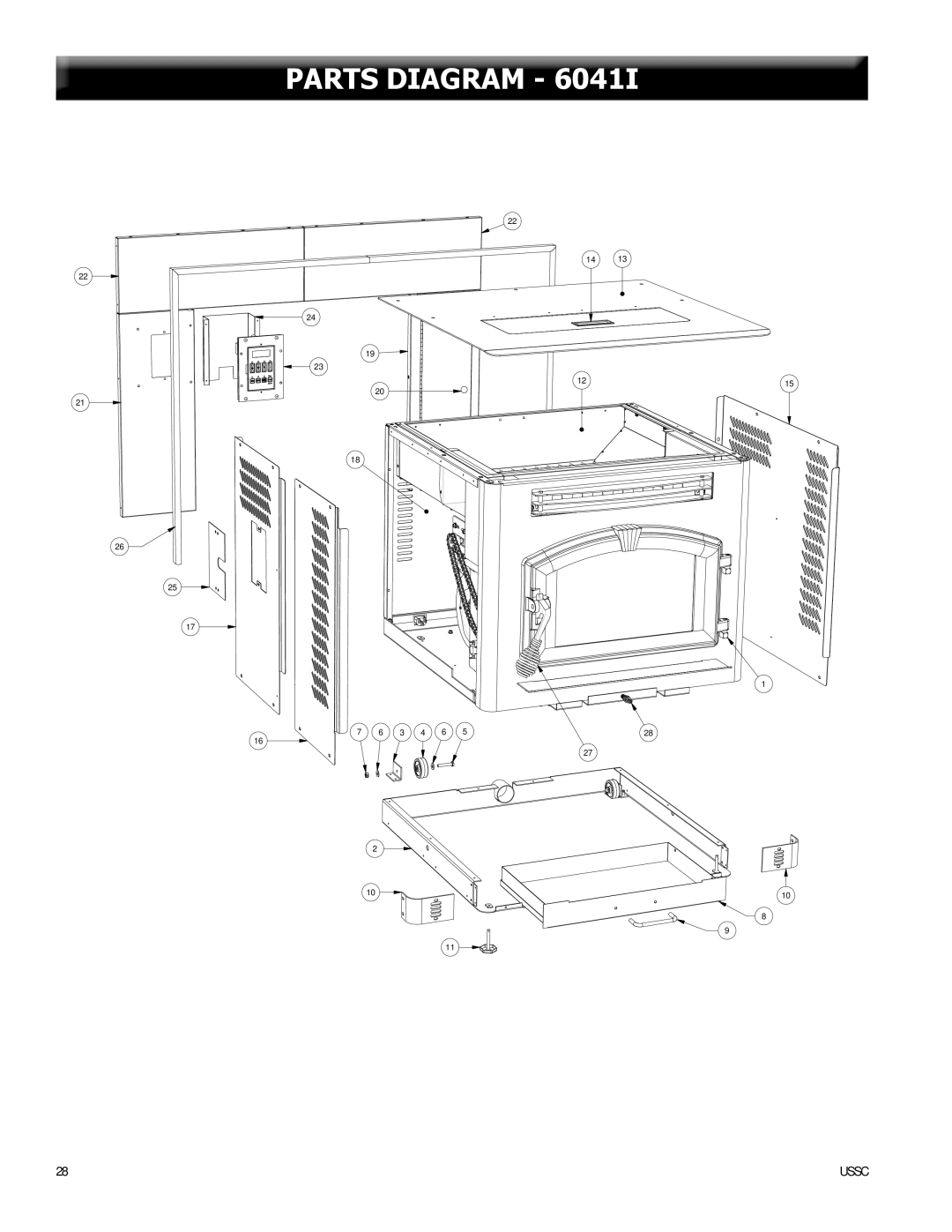 United States Stove 6041TP, 6041I, 6041HF warranty Parts Diagram 