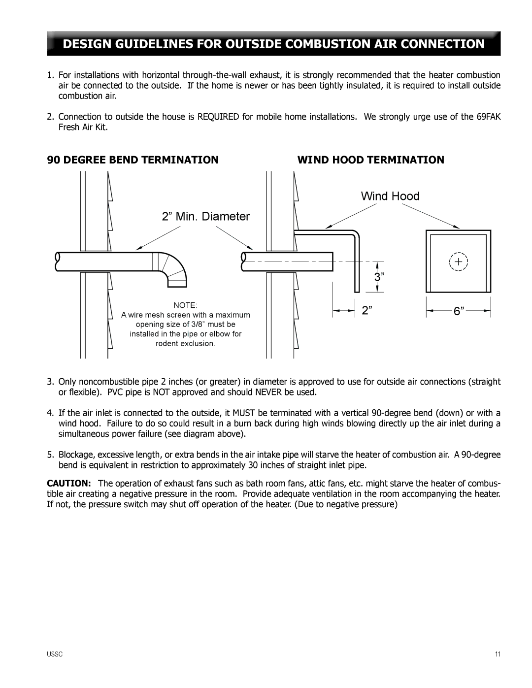 United States Stove 6041HF, 6041TP, 6041I warranty Design Guidelines for Outside Combustion AIR Connection 