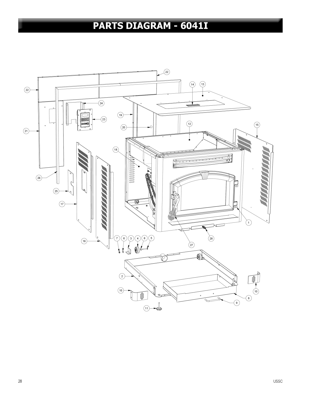 United States Stove 6041TP, 6041I, 6041HF warranty Parts Diagram 