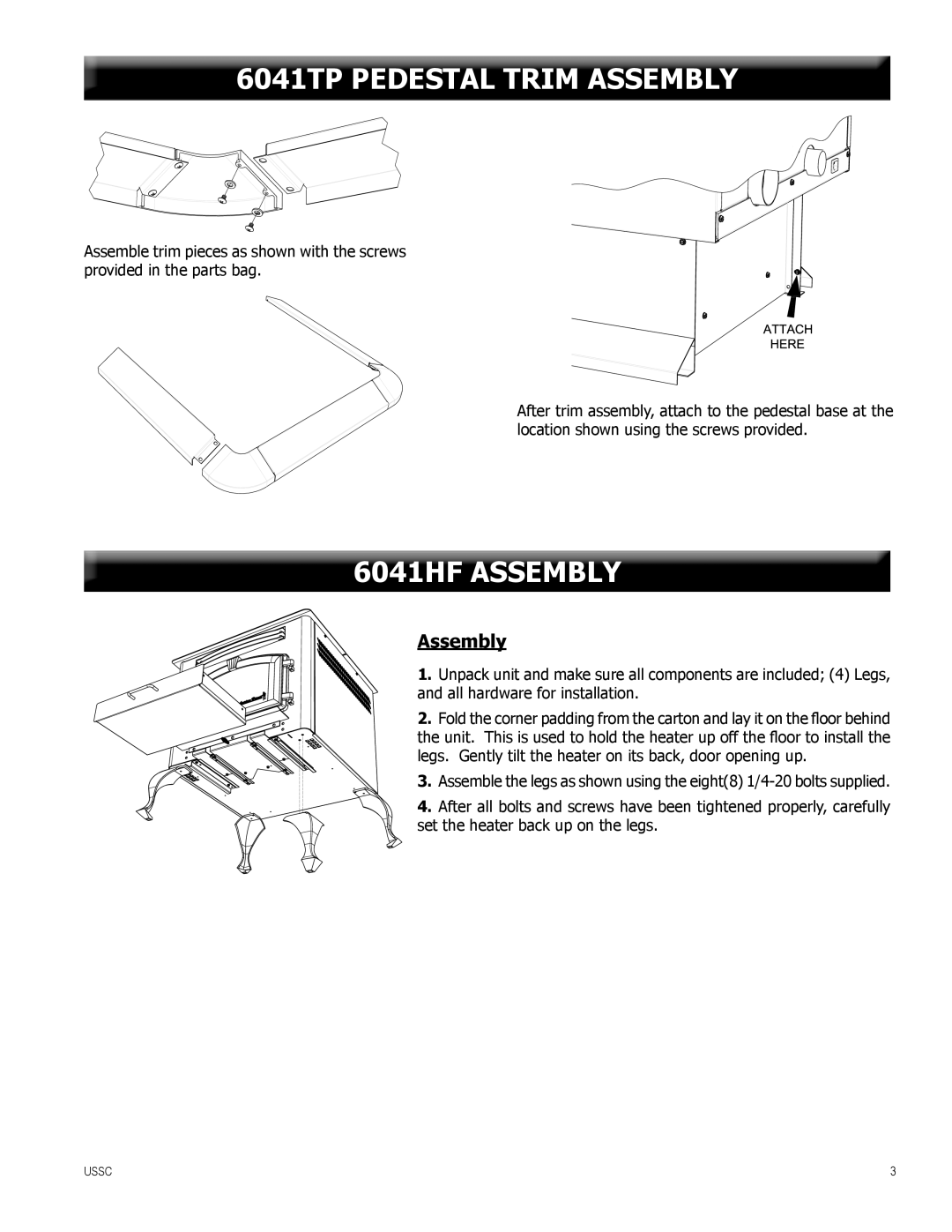 United States Stove 6041I warranty 6041TP Pedestal Trim Assembly, 6041HF Assembly 