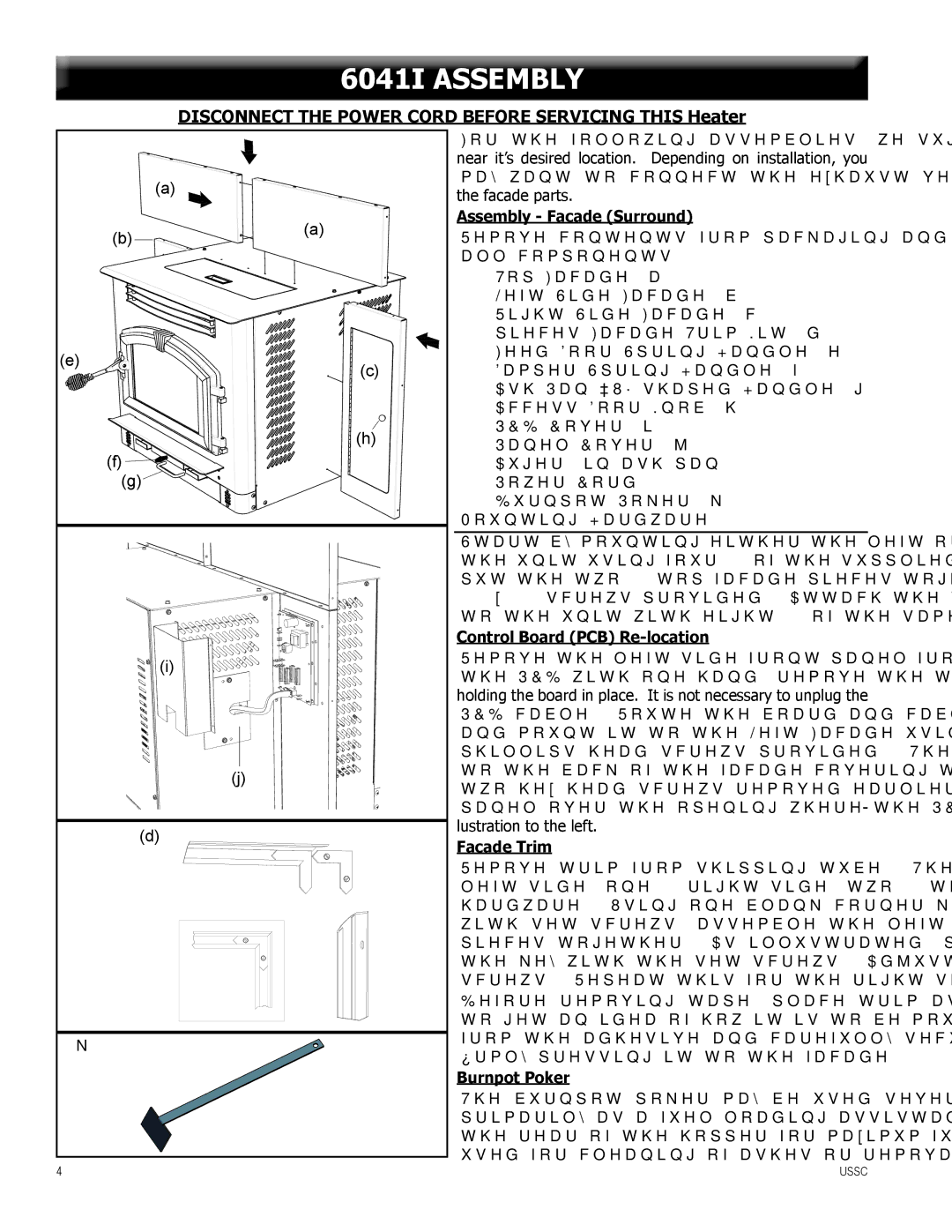 United States Stove 6041TP, 6041HF warranty 6041I Assembly, Disconnect the Power Cord Before Servicing this Heater 