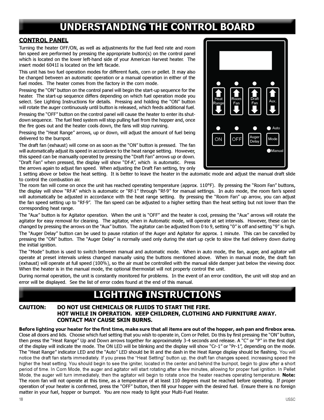 United States Stove 6041TP, 6041I, 6041HF warranty Understanding The Control Board, Lighting Instructions, Control Panel 