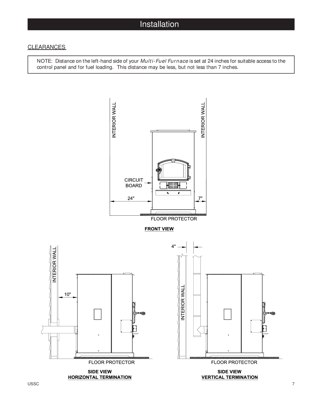 United States Stove 6100 owner manual Clearances 