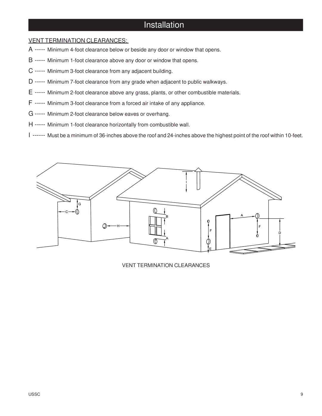 United States Stove 6100 owner manual Vent Termination Clearances 