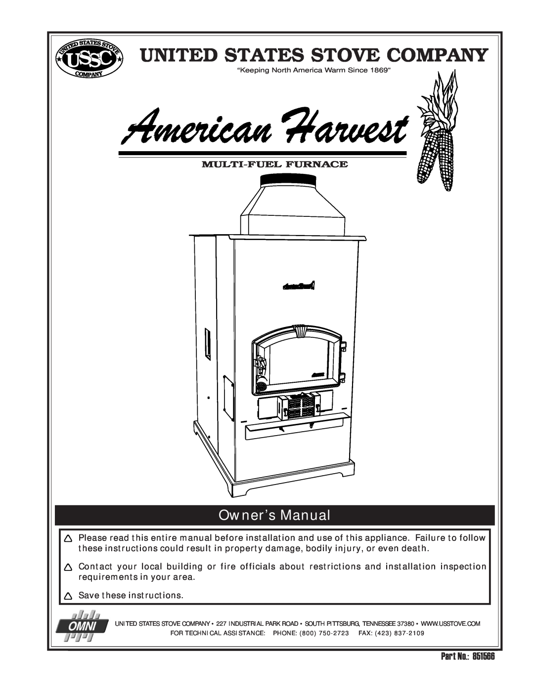 United States Stove 6100 owner manual United States Stove Company, Ussc, Multi-Fuelfurnace 