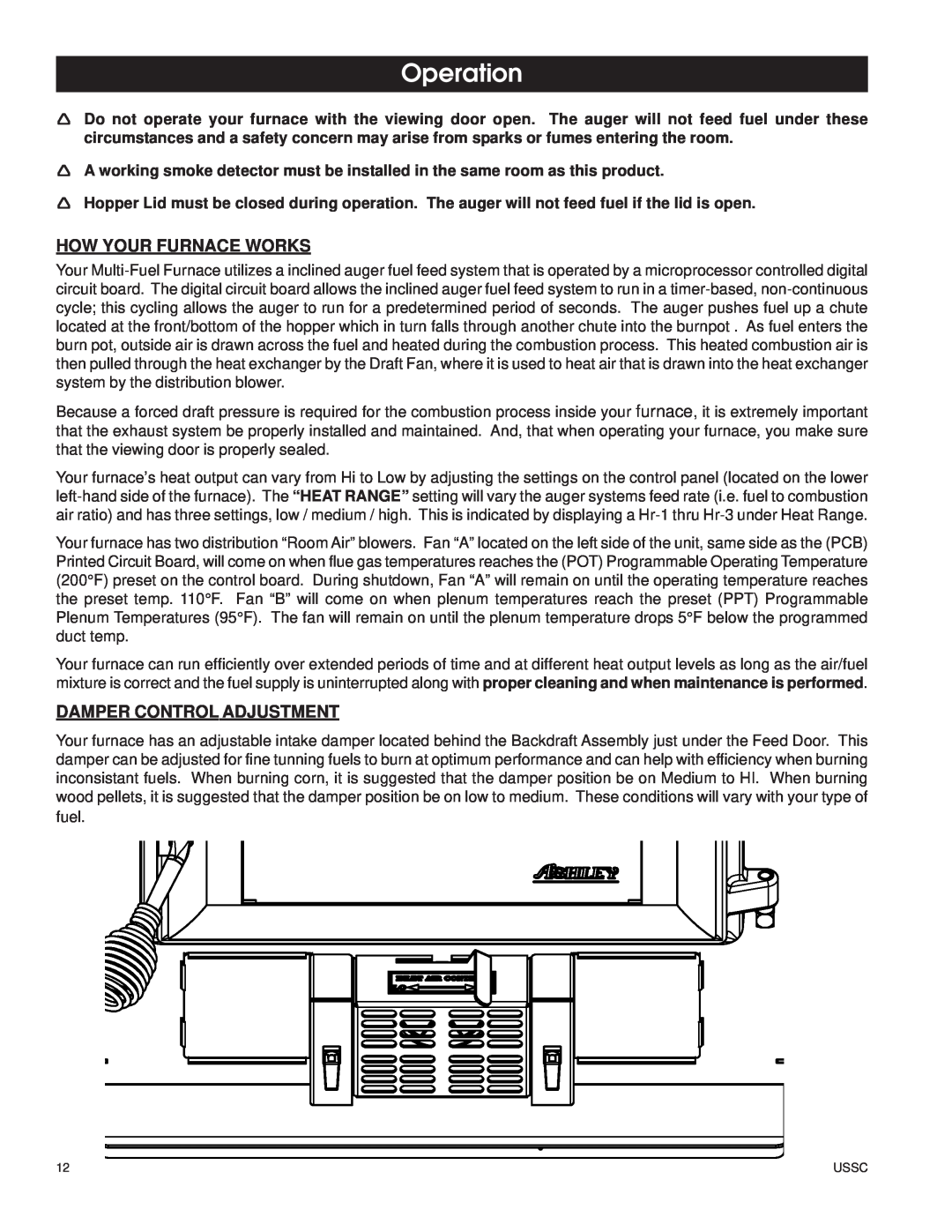 United States Stove 6100 owner manual Operation, How Your Furnace Works, Damper Control Adjustment 