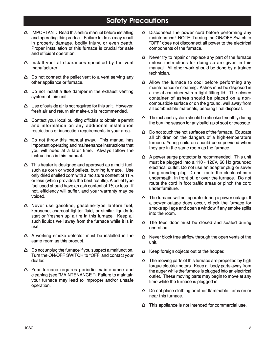 United States Stove 6100 owner manual Safety Precautions 