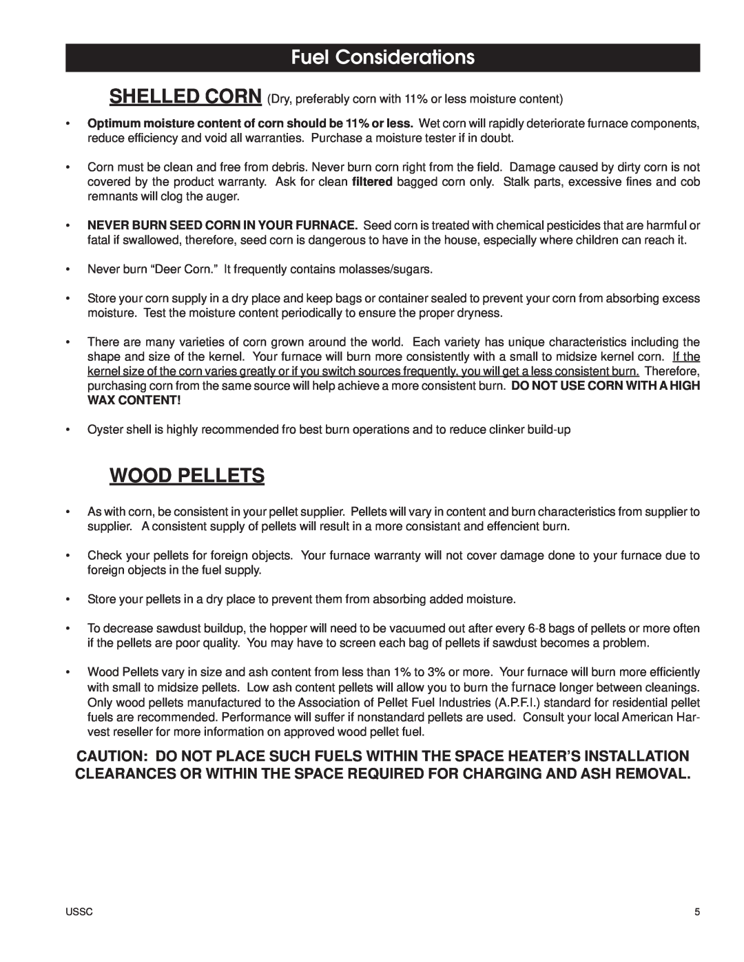 United States Stove 6100 owner manual Fuel Considerations, Wood Pellets 