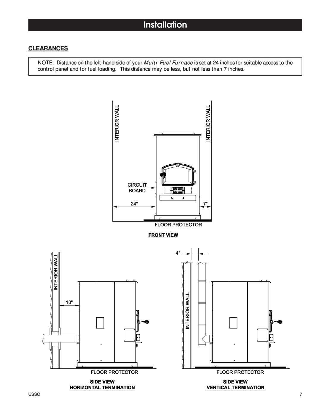 United States Stove 6100 owner manual Installation, Clearances, Ussc 